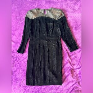 Vintage Liz Claiborne Black Velvet and Lace Long-Sleeve Dress. Size 6 petite.